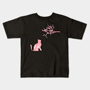 Kawaii Cat Cherry Blossom Anime Kitten Sakura Japanese Kids T-Shirt